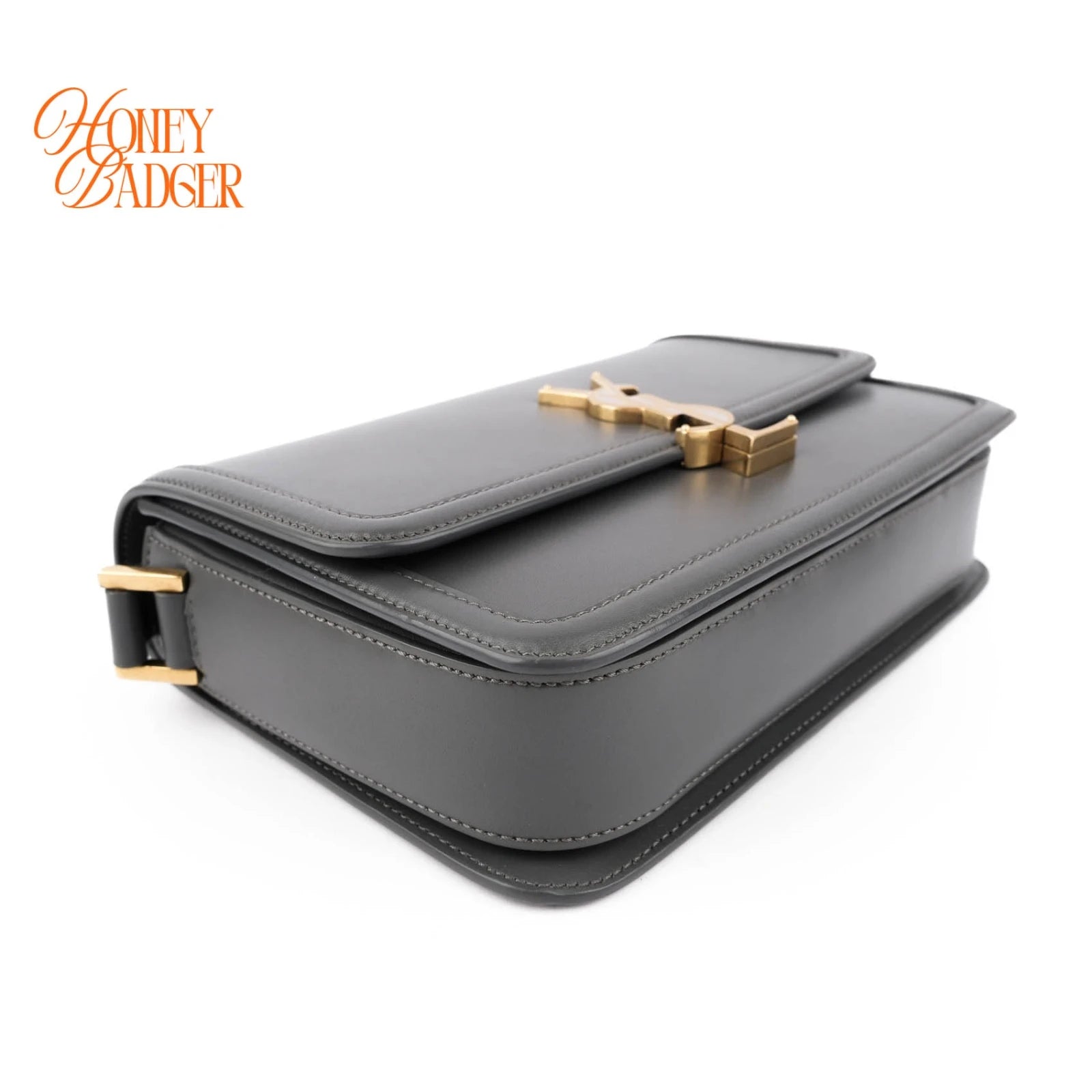 Saint Laurent Solferino Medium Satchel Bag Gray Smooth Leather Gold Hardware