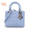 Dior Lady Dior Medium Light Blue Cannage Leather 2-Way Bag Rank B