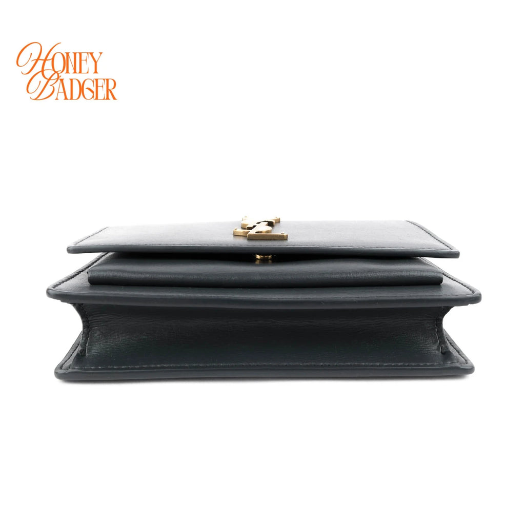 Saint Laurent Top Handle Sunset Chain Wallet Smooth Leather Storm Gold Hardware Rank AB