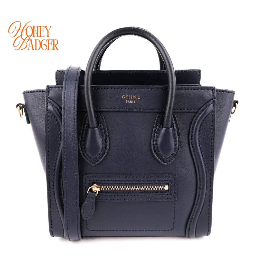 Celine Luggage Nano Leather Navy Rank A