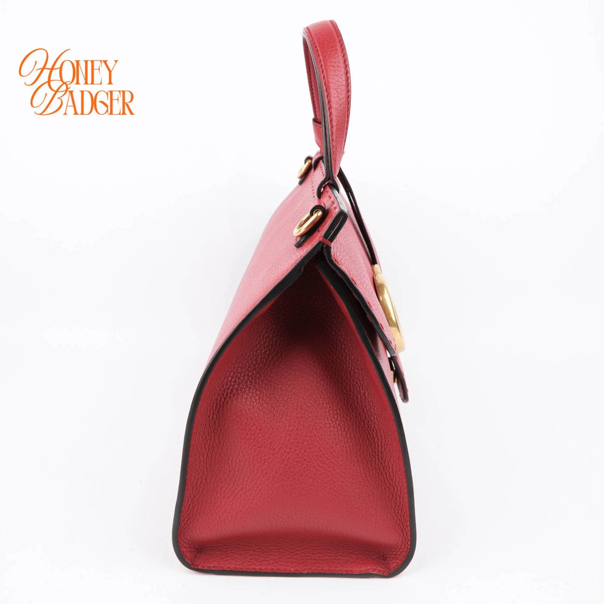 Gucci GG Marmont Small Top Handle Grained Calfskin Red Antique Gold Hardware Rank AB