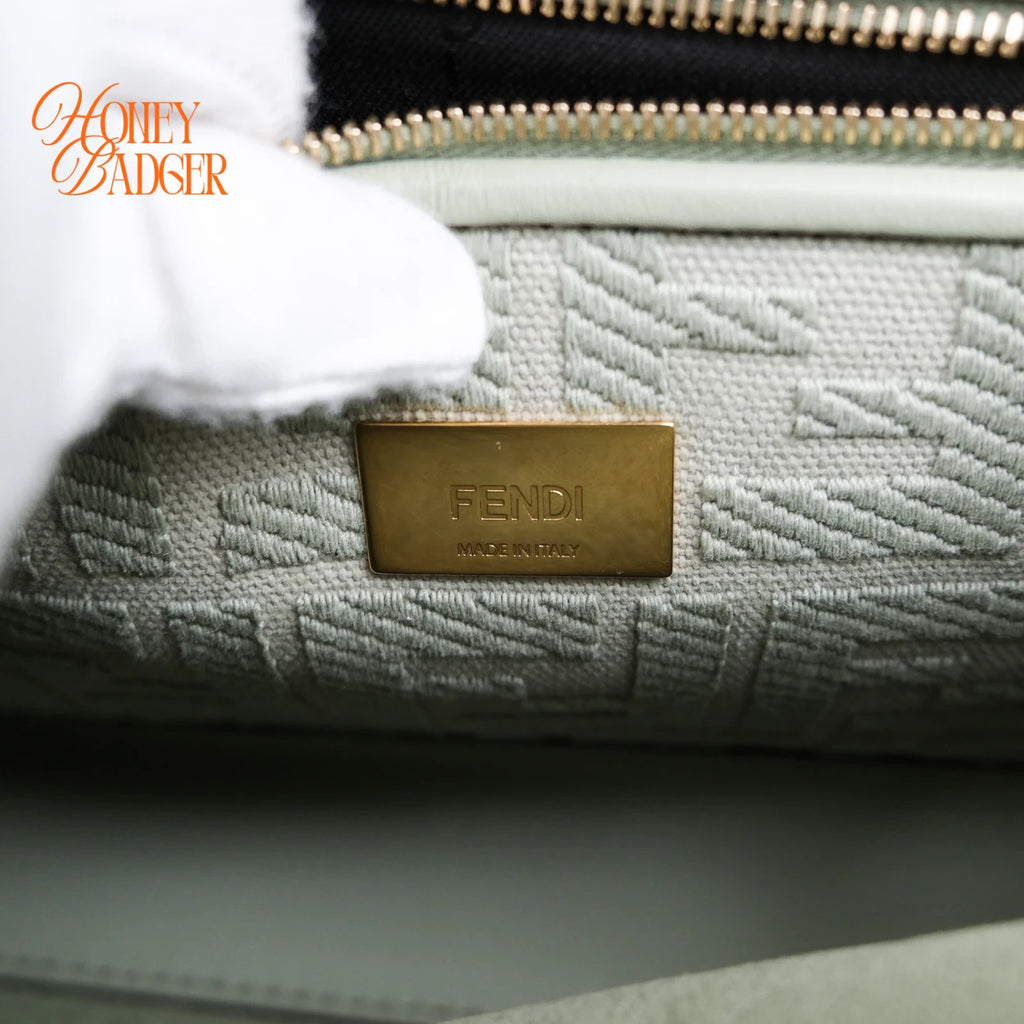 Fendi Peekaboo Mini Leather Light Green Gold Hardware Rank A
