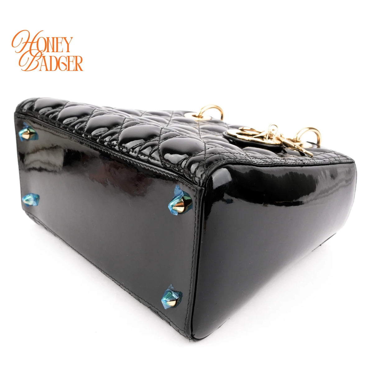 Dior Lady Dior Medium Cannage Patent Calfskin Black Gold Hardware Rank AB