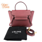 Celine Micro Belt Bag Grained Calfskin Burgundy Gold Hardware Rank A