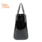 Dior Lady Dior Medium Patent Leather Black Silver Hardware Rank A