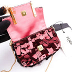 Fendi Nano Baguette Charm Embellished Sequins Granata Maxi FF Buckle Gold Hardware Rank S