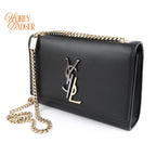 Saint Laurent Kate Small Bicolor Logo Chain Shoulder Bag Black Leather 469390