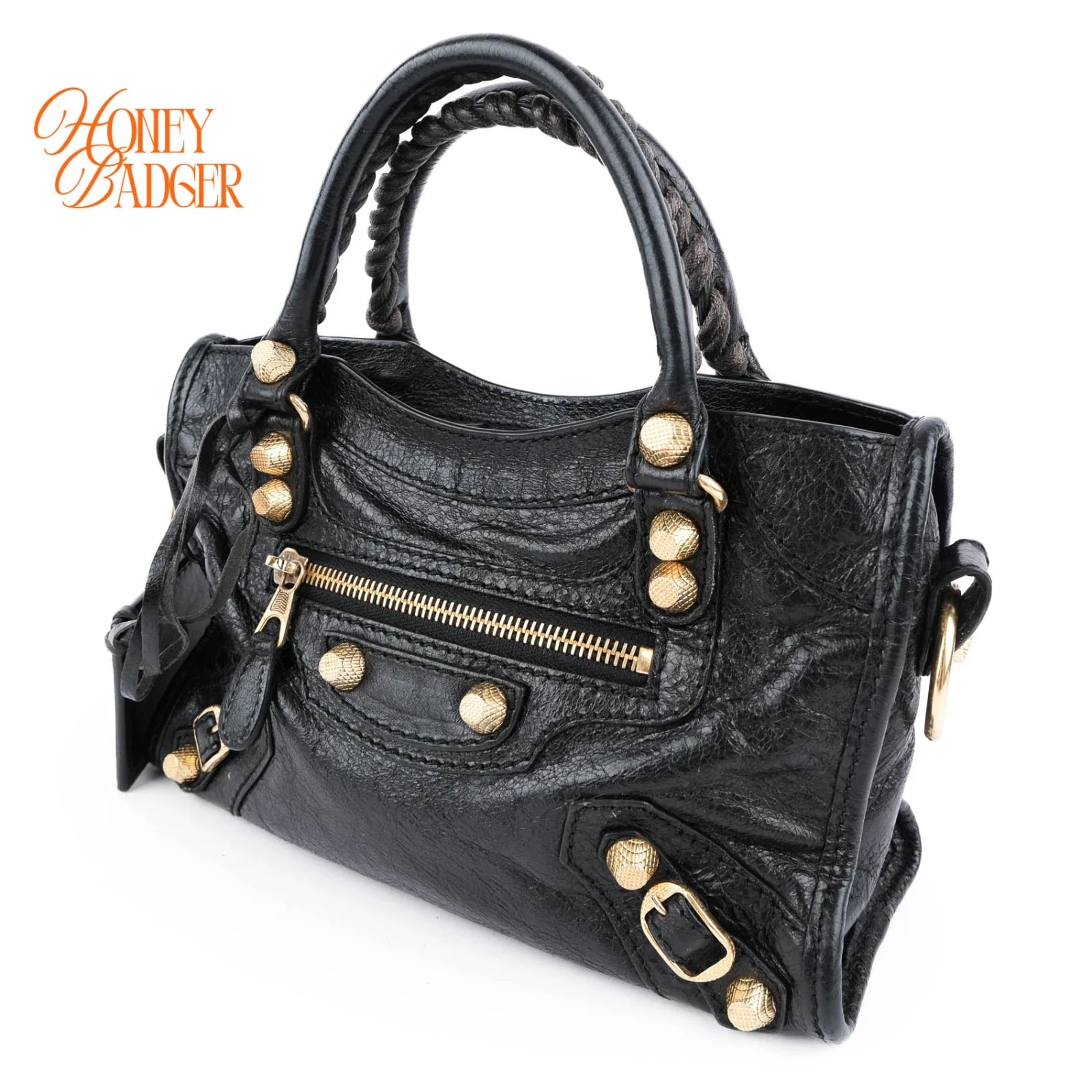 Balenciaga Classic Mini City Black Leather 2WAY Shoulder Bag Gold Hardware 309544