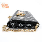 Louis Vuitton Twist Chain Wallet Catogram Monogram Black Rank A