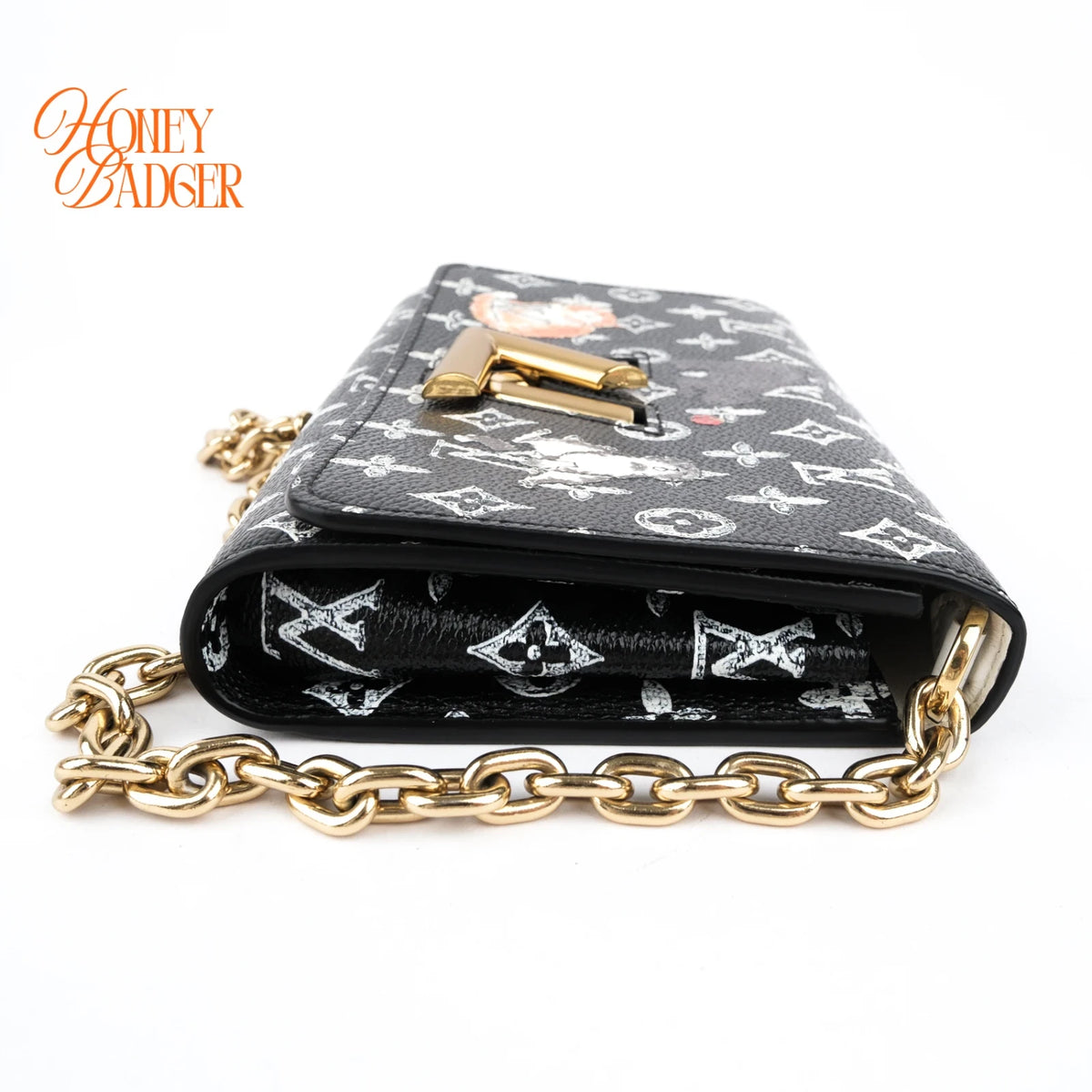 Louis Vuitton Twist Chain Wallet Catogram Monogram Black Rank A