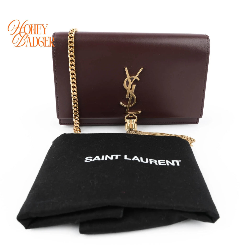 Saint Laurent Paris Kate Small Chain Shoulder Bag Bordeaux Leather Gold Hardware 452159