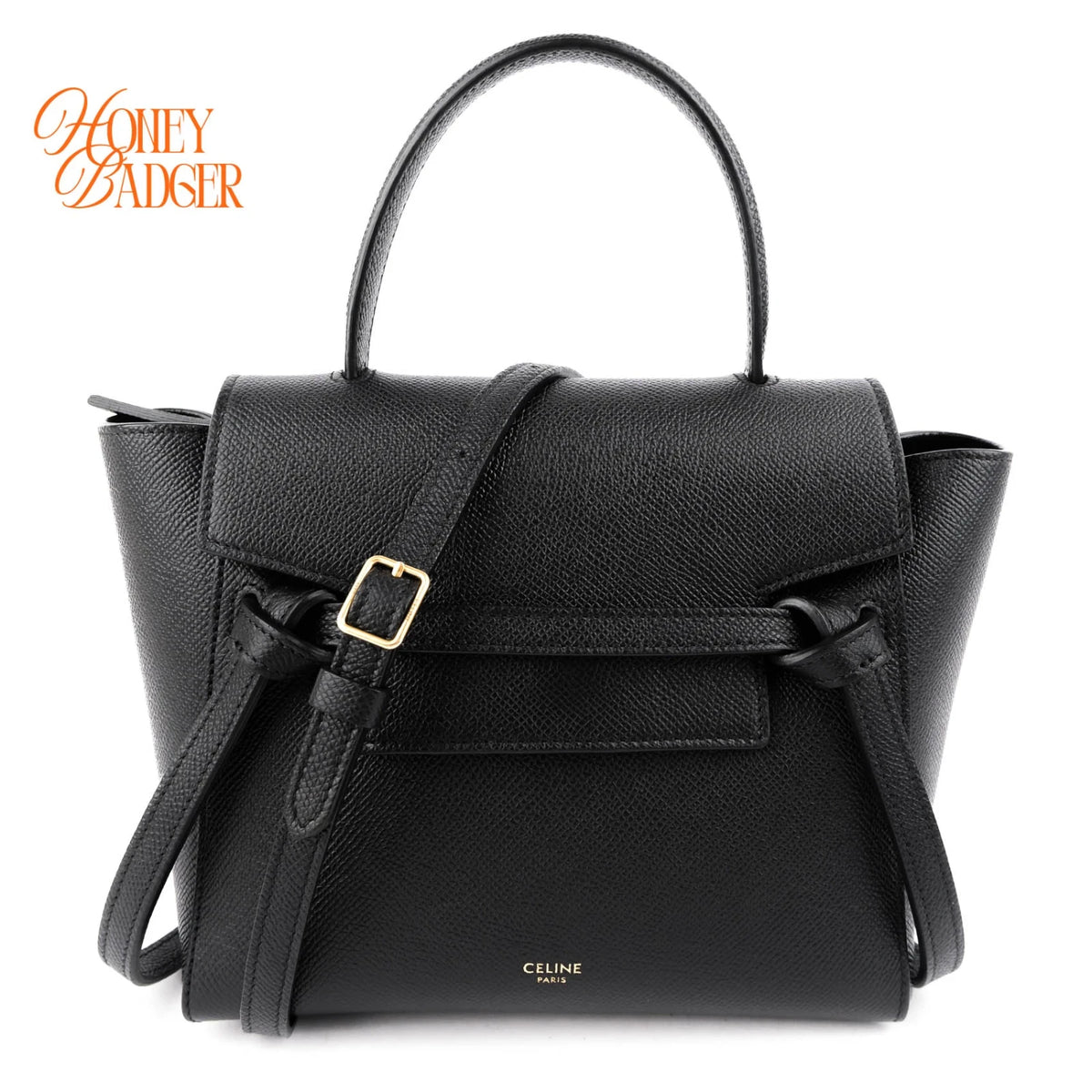 Celine Nano Belt Bag Grained Calfskin Black Gold Hardware Rank A
