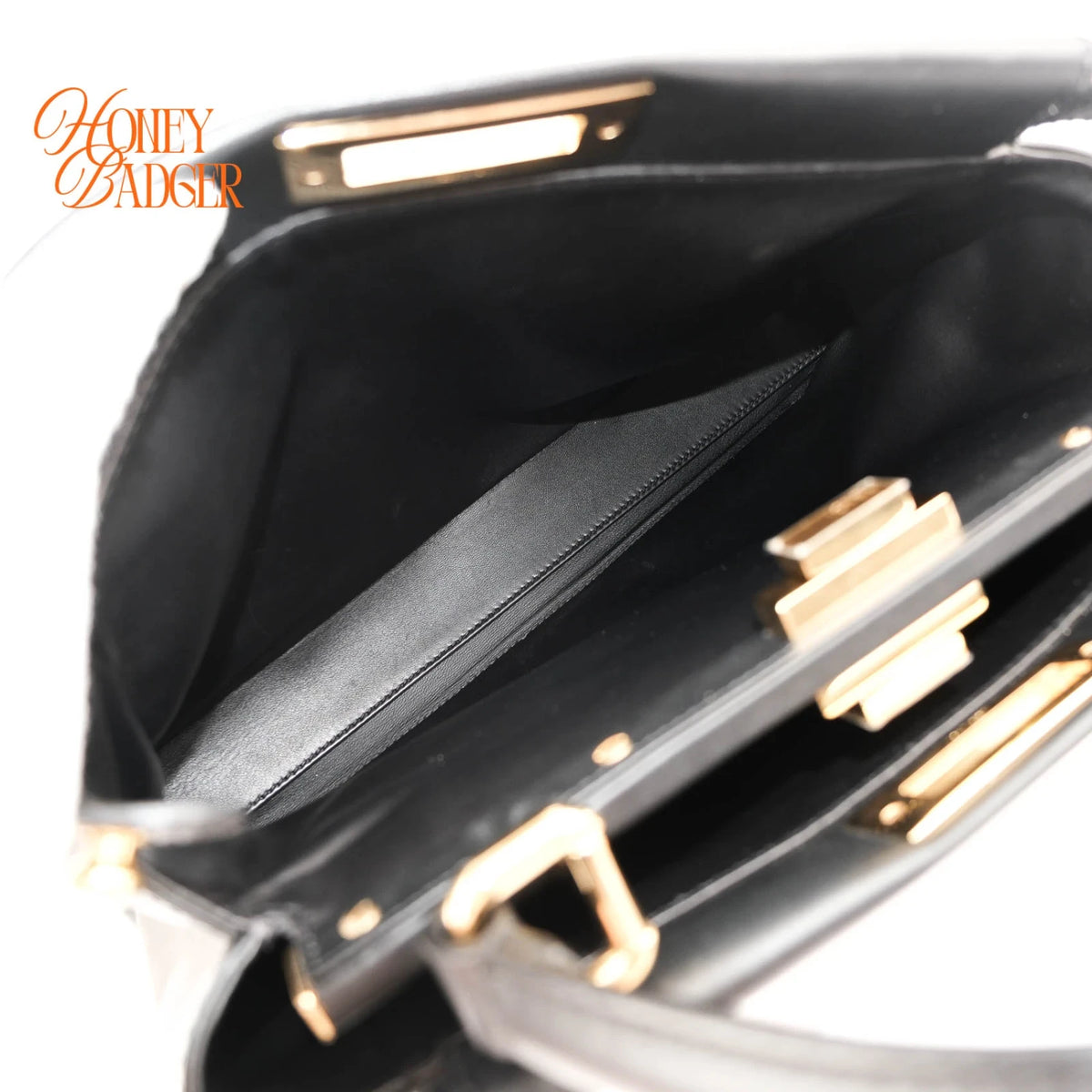 Fendi Peekaboo Regular Smooth Calfskin Black Gold Hardware Rank A