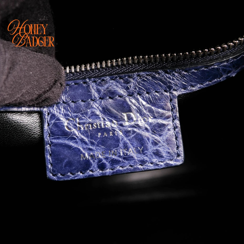 Dior Lady Dior Medium Tweed Navy Blue Silver Hardware Rank A