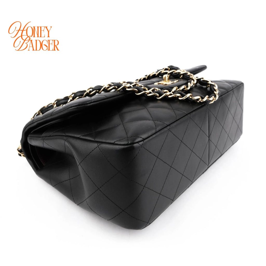 Chanel Classic Flap Jumbo Leather Black Gold Hardware Rank A