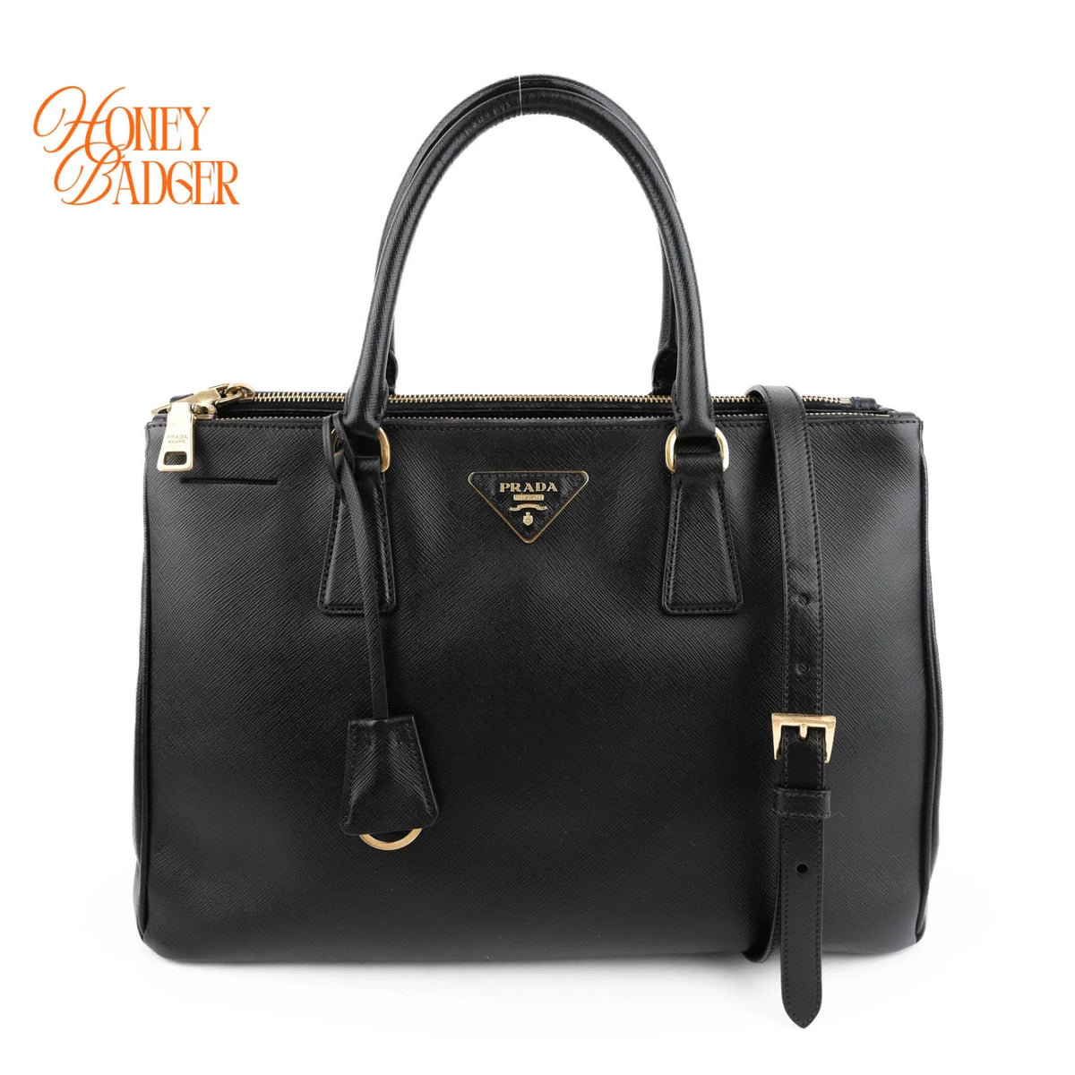Prada Galleria Large Saffiano Leather Black Gold Hardware Rank A