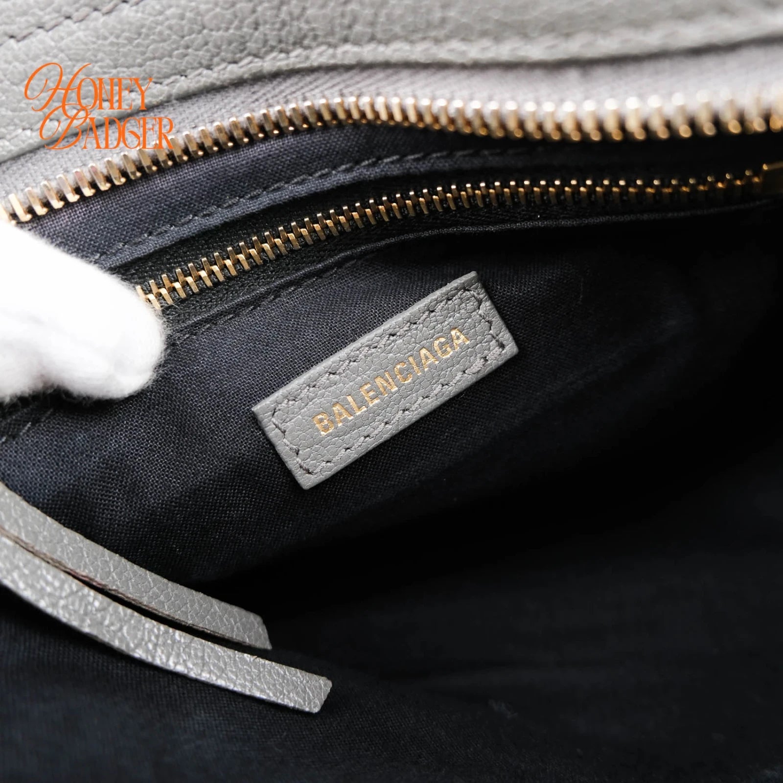 Balenciaga Classic Mini City Grey Leather 2WAY Handbag Gold Edge Studs 390160