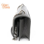 Saint Laurent Sunset Mini Chain Wallet Crocodile-Embossed Calfskin Grey Silver Hardware Rank A
