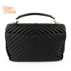 Saint Laurent College Medium Chevron Quilted Leather Black Rank A