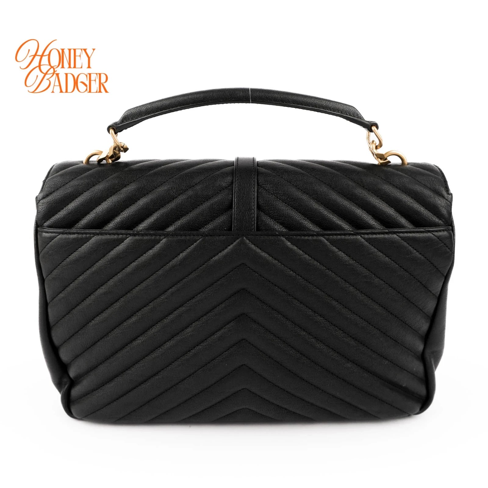 Saint Laurent College Medium Chevron Quilted Leather Black Rank A