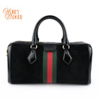 Gucci Ophidia Medium Boston Bag Suede Black Patent Leather Gold Hardware Rank A