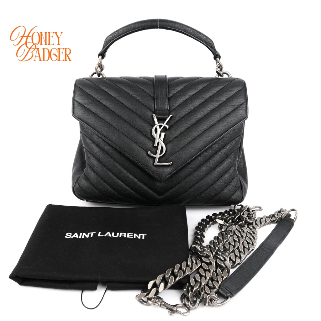 Saint Laurent College Medium Matelassé Leather Black Chain 2-Way Bag Rank A