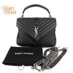 Saint Laurent College Medium Matelassé Leather Black Chain 2-Way Bag Rank A
