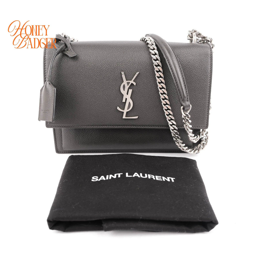 Saint Laurent Sunset Medium Grained Leather Grey Silver Hardware Rank A