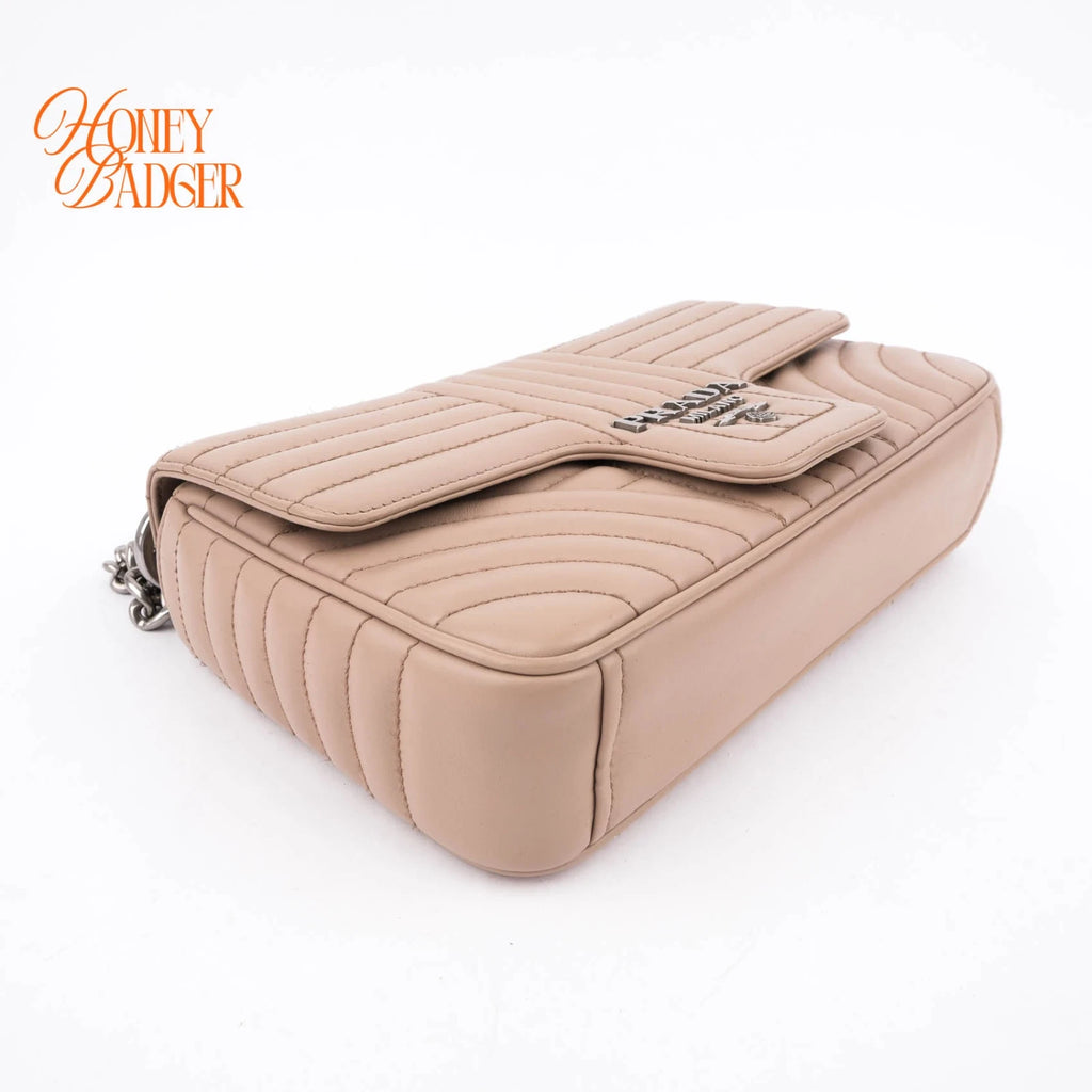 Prada Diagram Leather Shoulder Bag Pink Beige Silver Hardware Rank A