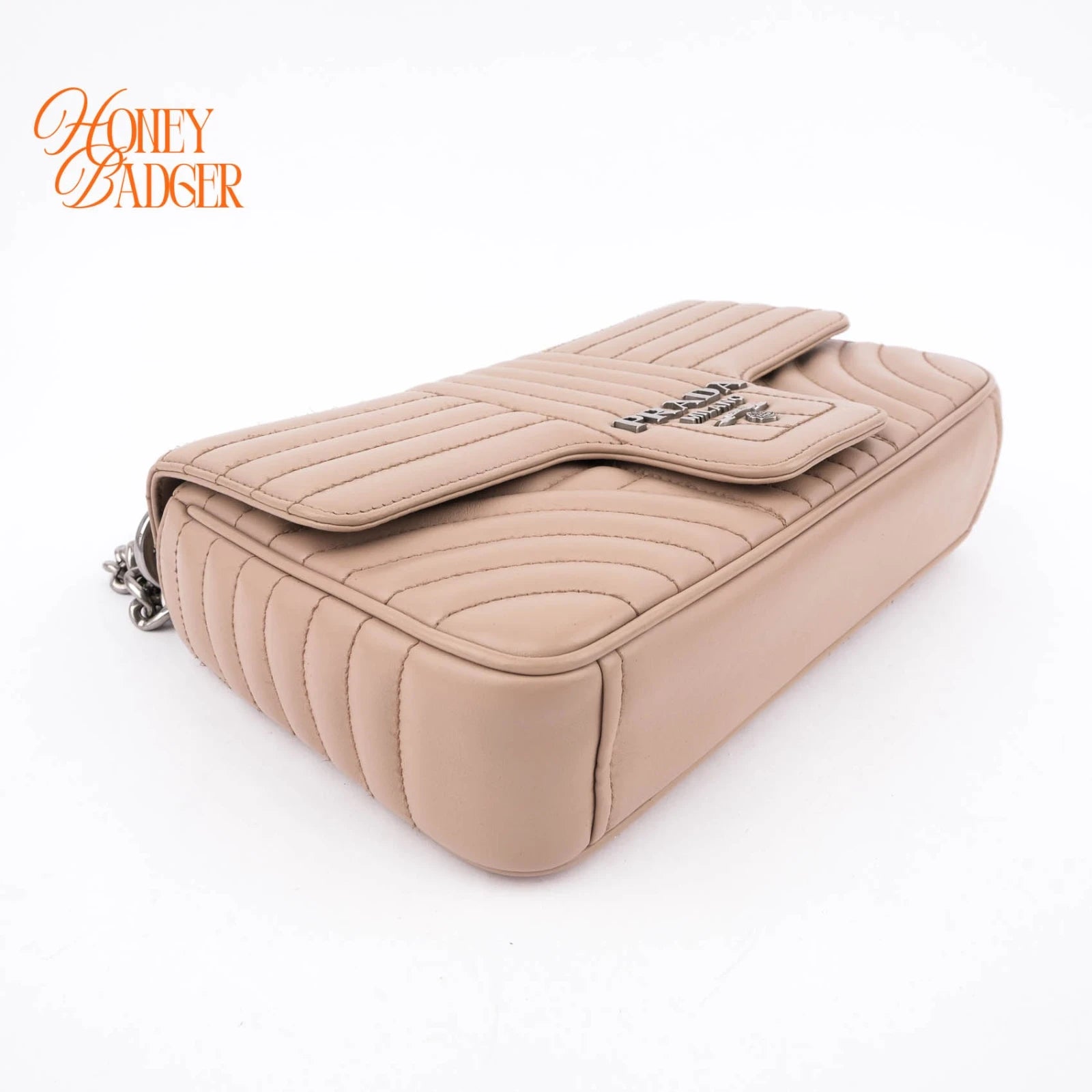 Prada Diagram Leather Shoulder Bag Pink Beige Silver Hardware Rank A