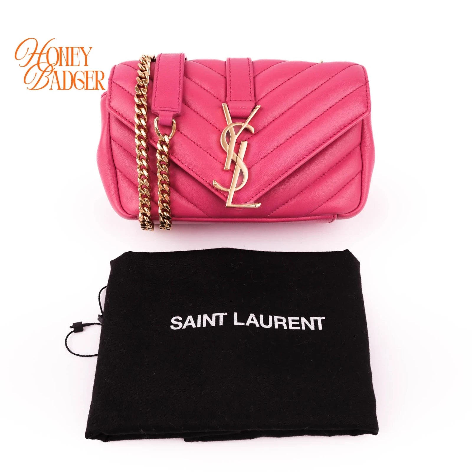 Saint Laurent Monogram Mini Chain Shoulder Bag Pink Leather Silver Hardware