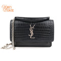 Saint Laurent Sunset Mini Croc-Embossed Leather Navy Rank A