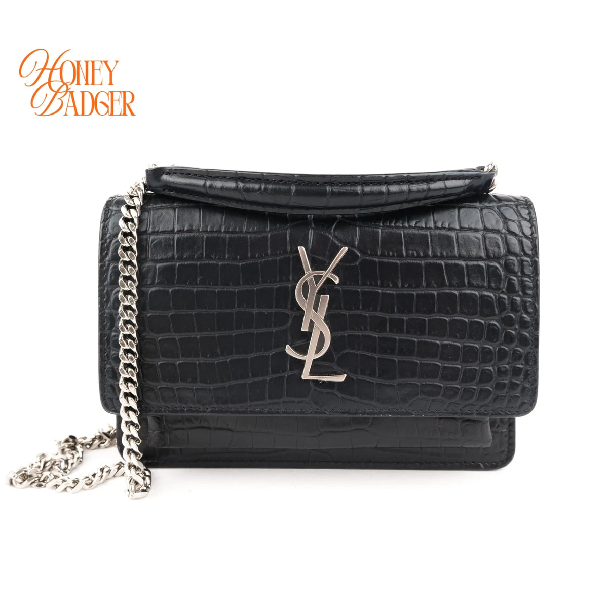 Saint Laurent Sunset Mini Croc-Embossed Leather Navy Rank A