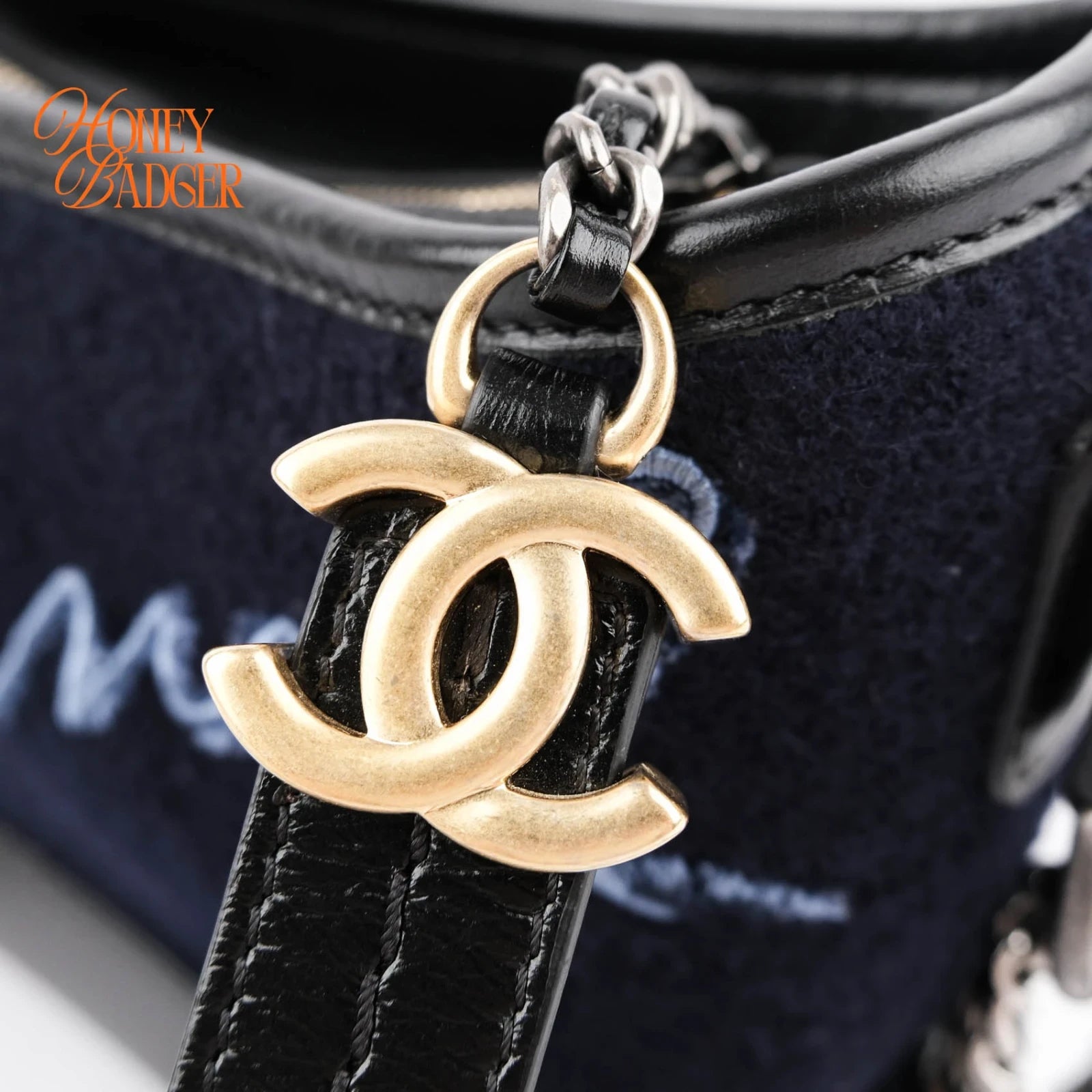 Chanel Gabrielle Hobo Small Navy Wool Grade A