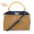Fendi Peekaboo Iconic Mini Tricolor Beige Berry Lemon Leather 2WAY Bag