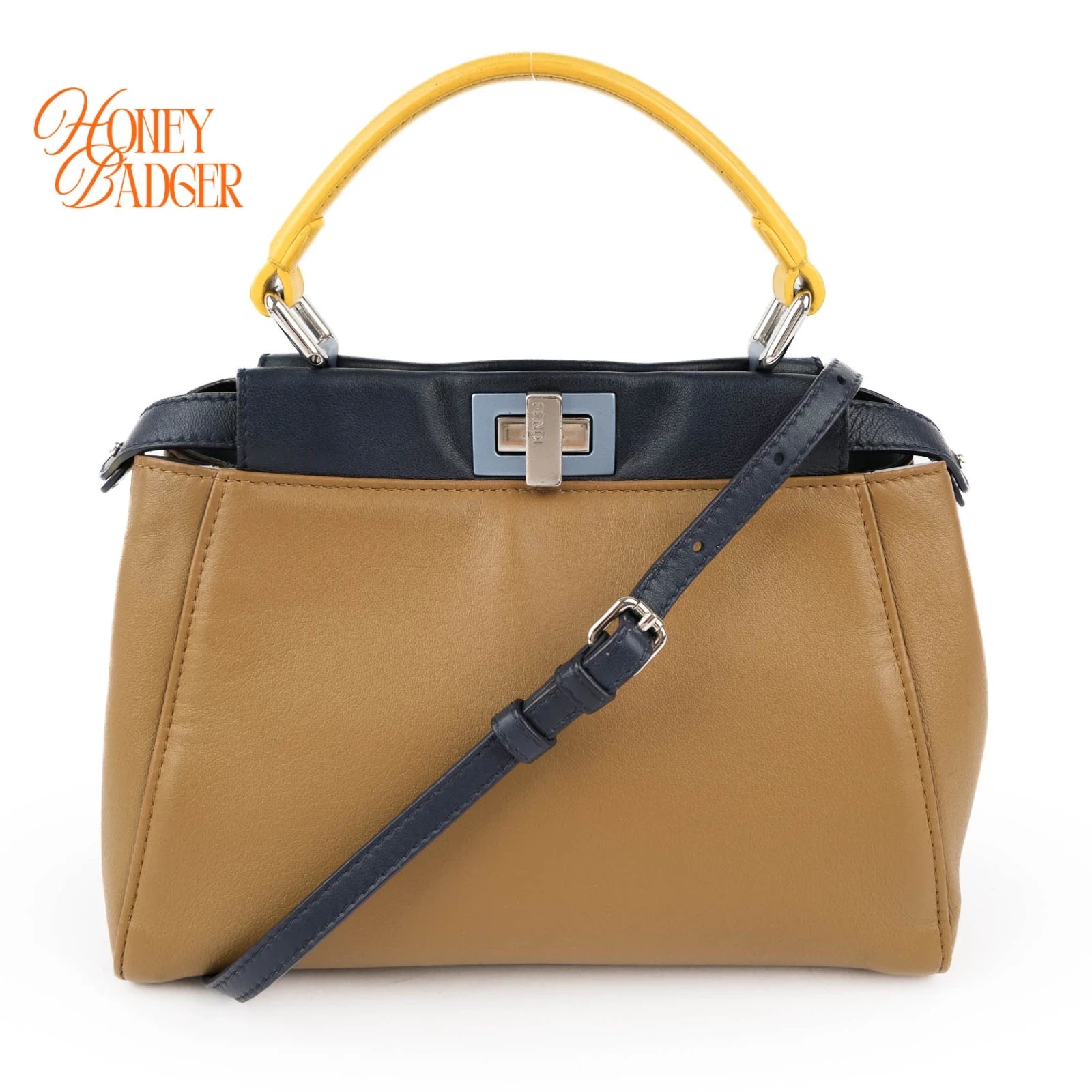 Fendi Peekaboo Iconic Mini Tricolor Beige Berry Lemon Leather 2WAY Bag
