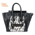 Celine Luggage Mini Shopper Leopard Print Canvas Black Calfskin Gold Hardware Rank AB