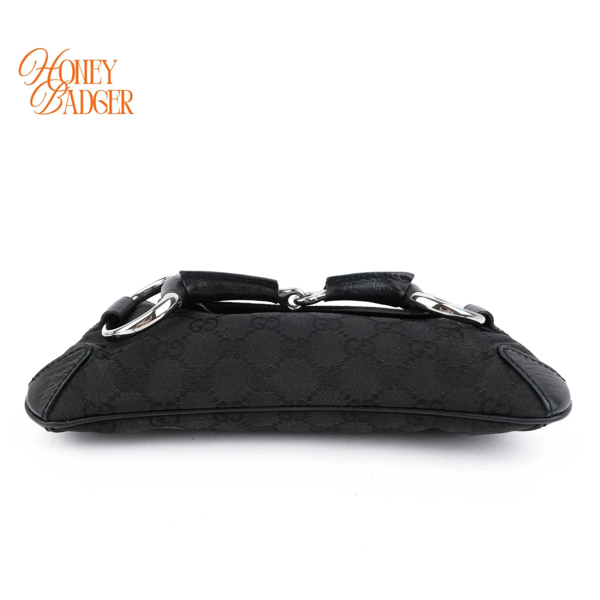 Gucci Horsebit Chain Clutch GG Canvas Black Silver Hardware Rank A