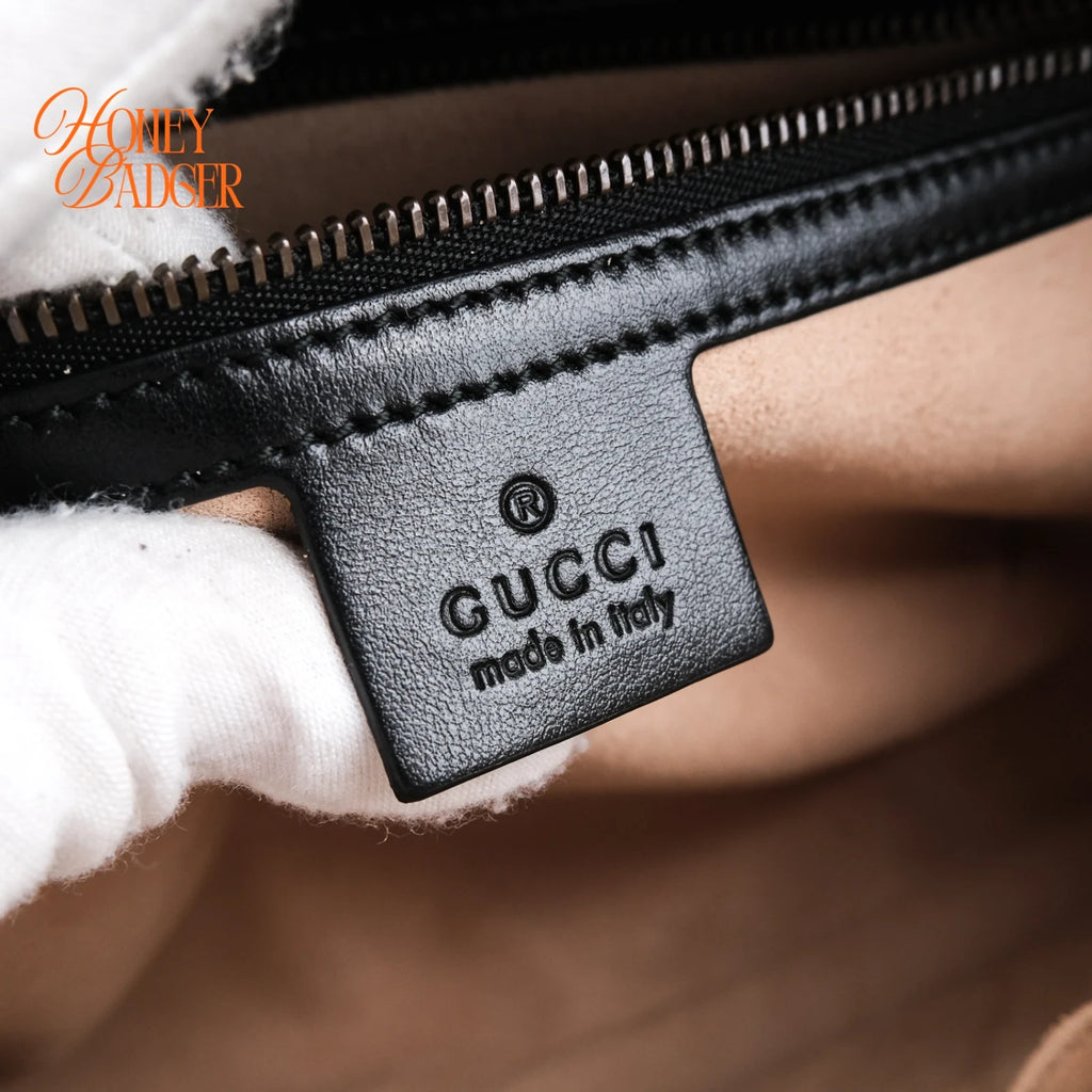 Gucci GG Marmont Top Handle Quilted Leather Black Web Strap 2-Way Bag Rank A