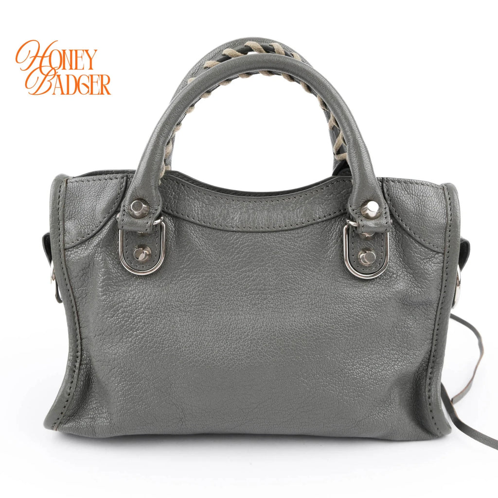 Balenciaga Classic Mini City Grey Leather 2WAY Shoulder Bag Mirror Included 390160