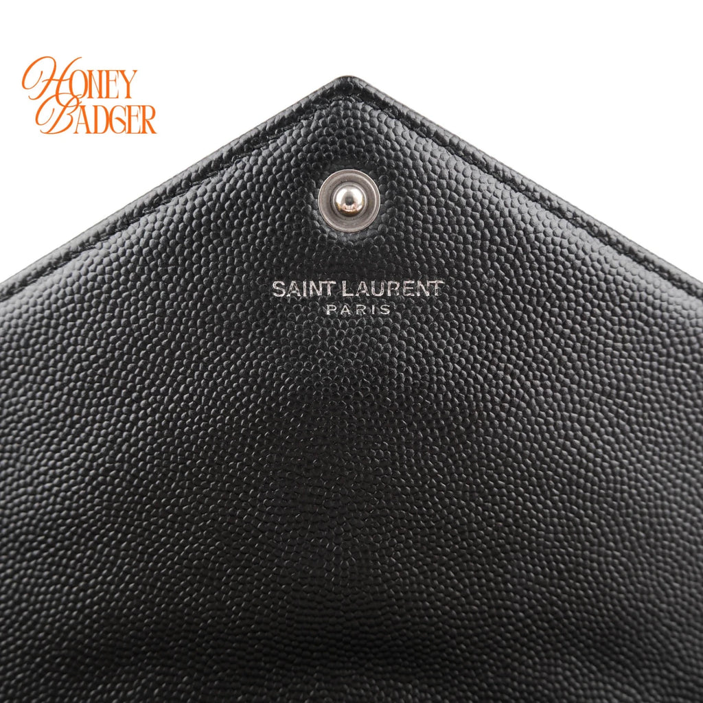 Saint Laurent Classic Cassandre Chain Wallet Grain de Poudre Leather Black Matte Black Hardware Rank A