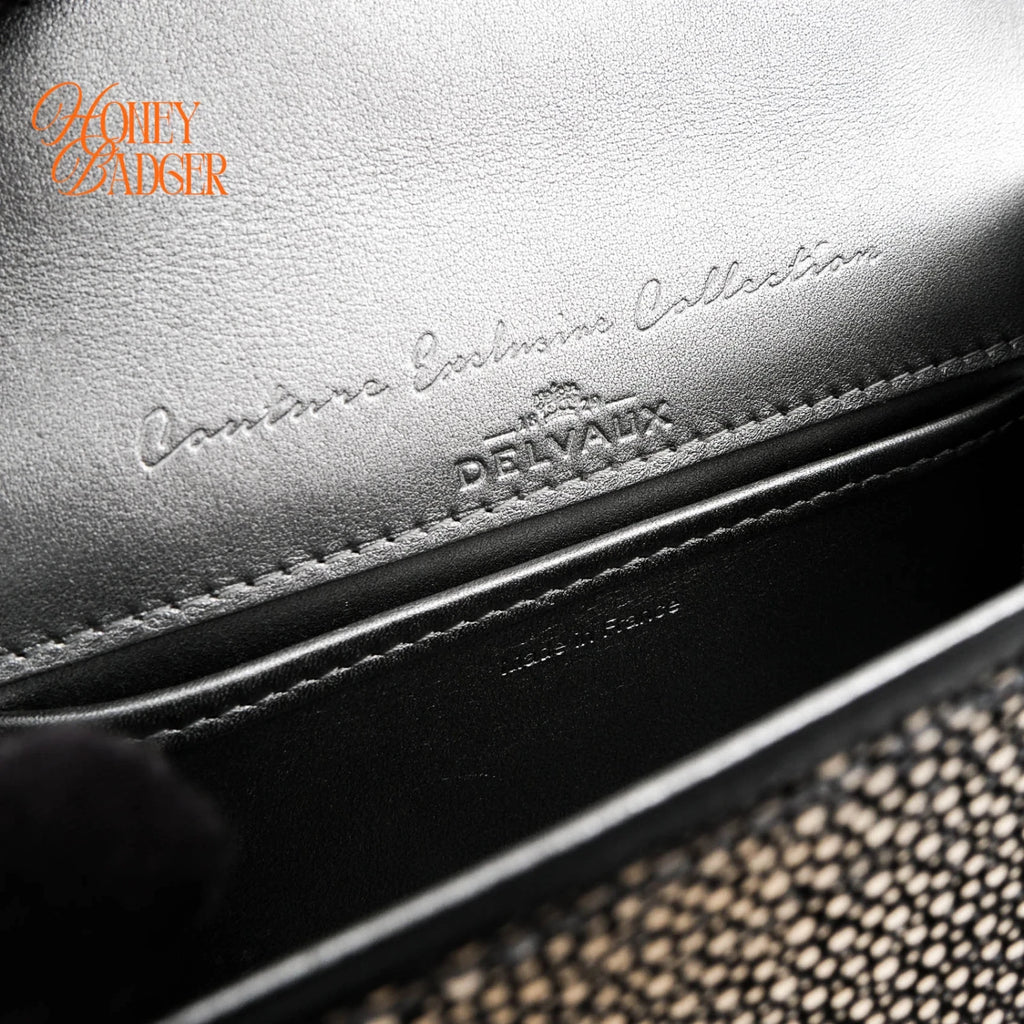Delvaux Brillant Micro Golden Glory Stingray Leather Black Antique Gold Hardware Rank A