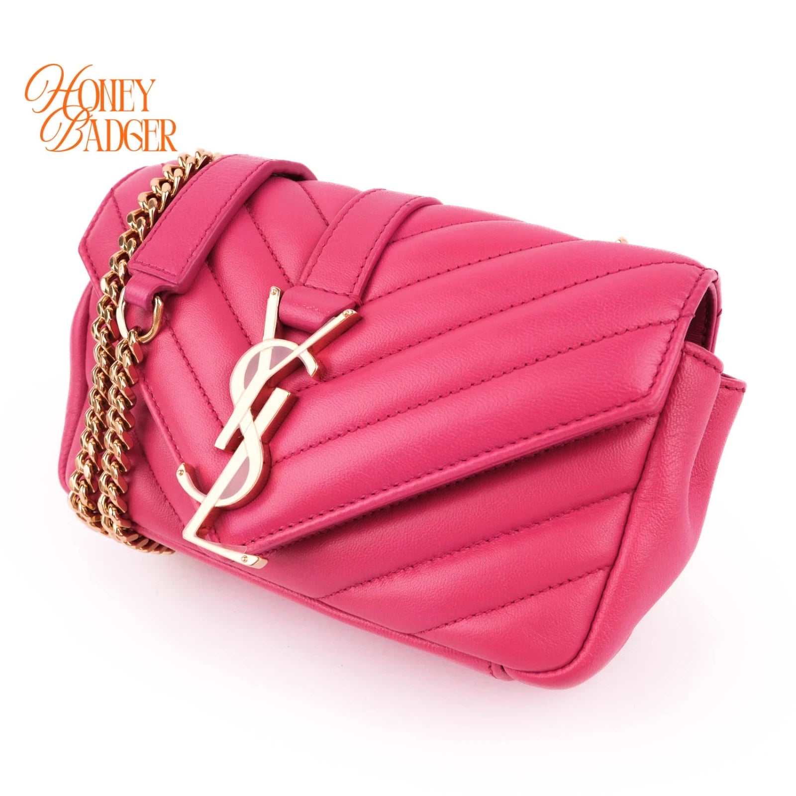 Saint Laurent Monogram Mini Chain Shoulder Bag Pink Leather Silver Hardware