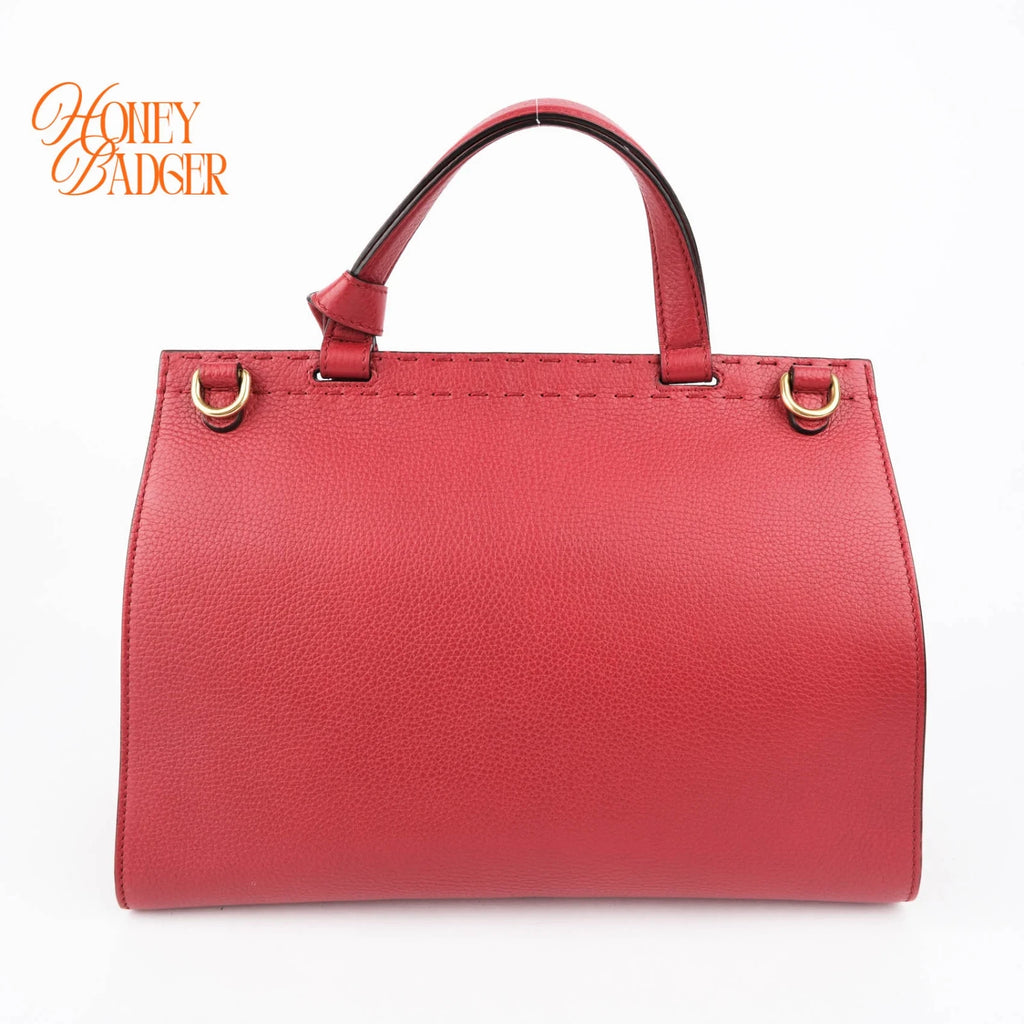 Gucci GG Marmont Small Top Handle Grained Calfskin Red Antique Gold Hardware Rank AB