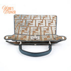 Fendi Peekaboo ISeeU FF Velvet Canvas Blue Beige 2Way Bag Rank AB