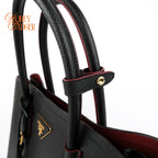 Prada Double Bag Large Saffiano Leather Black/Red Rank AB