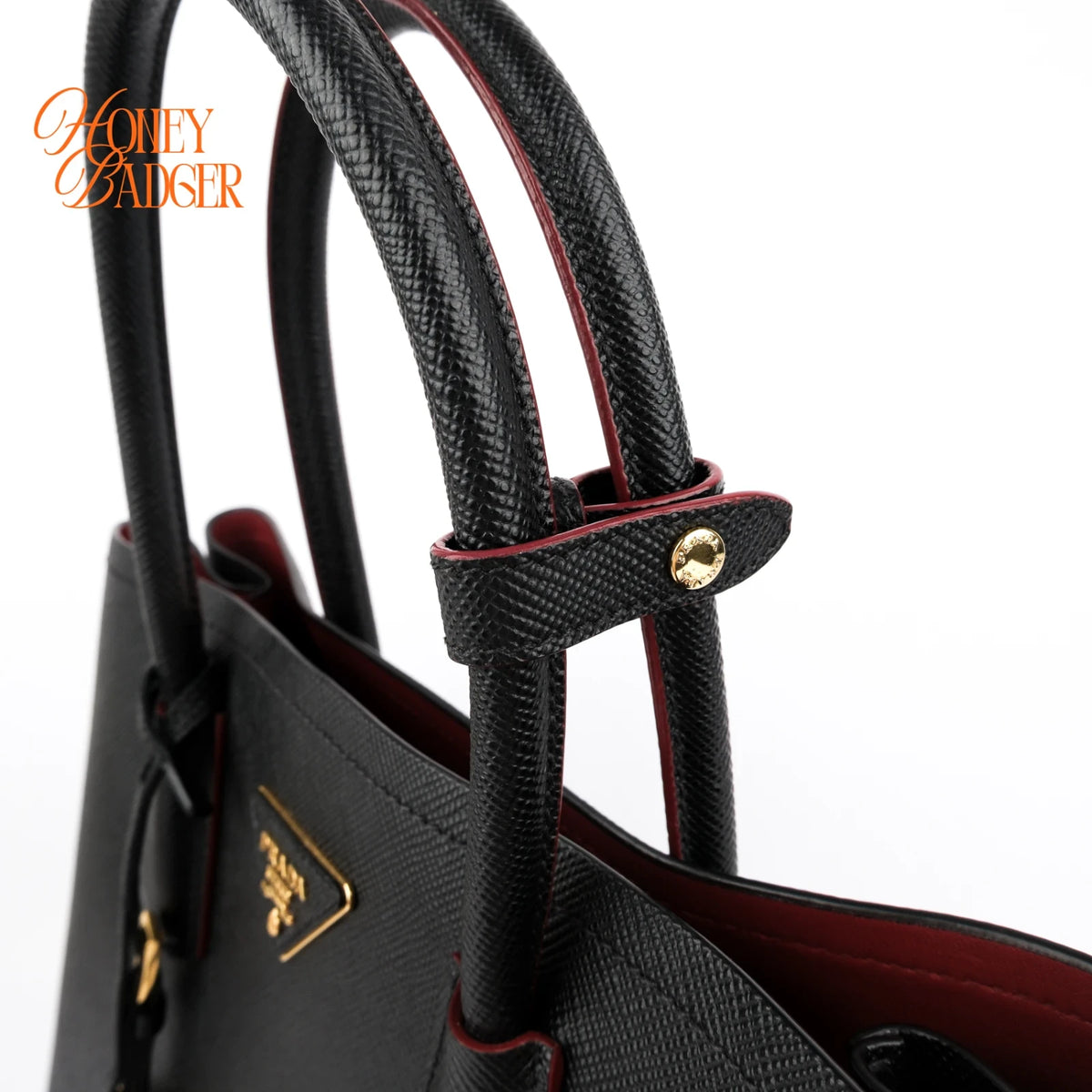 Prada Double Bag Large Saffiano Leather Black/Red Rank AB