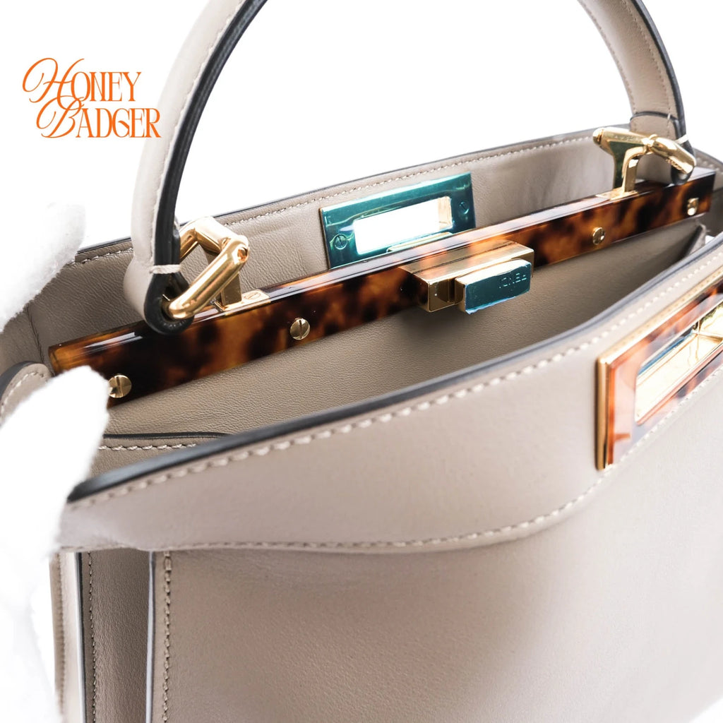 Fendi Peekaboo ISeeU Medium Calfskin Dove Grey Gold Hardware Rank A