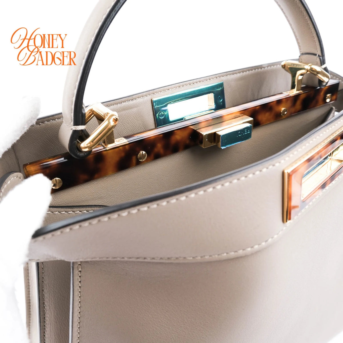 Fendi Peekaboo ISeeU Medium Calfskin Dove Grey Gold Hardware Rank A