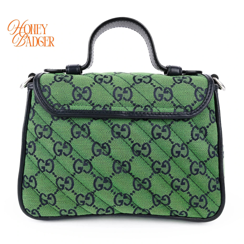 Gucci GG Marmont Mini Top Handle Canvas Green Silver Hardware Rank A
